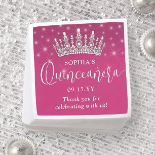 Guardanapo De Papel Coroa de Quinceañera Fuschia Rosa Elegante
