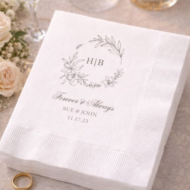 Guardanapo De Papel Coroa Floral Clássica de Monograma de Casamento (Criador carregado)