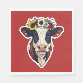 Guardanapo De Papel Coroa Floral da Vaca Patriótica 4 de Julho