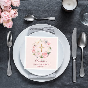Guardanapo De Papel Coroa floral de menina com rubor rosa para Primeir