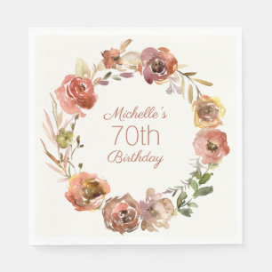 Guardanapo De Papel Coroa Floral de Terracota Ferrugem para 70º Aniver