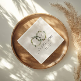 Guardanapo De Papel Coroa floral monograma de aquarela rústica para ca