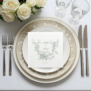 Guardanapo De Papel Coroa Floral Romântica Sage com Casamento de Pombi