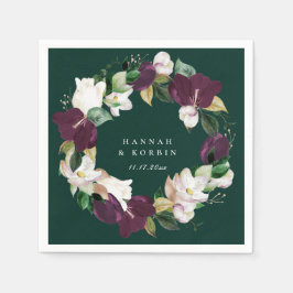 Guardanapo De Papel Coroa Floral Roxa Marfim Branco Esmeralda