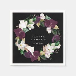 Guardanapo De Papel Coroa Floral Roxa Marfim Branco Preta
