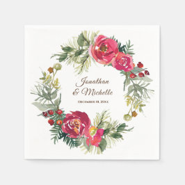 Guardanapo De Papel Coroa Floral Vermelha Rosa Verde Natal Casamento