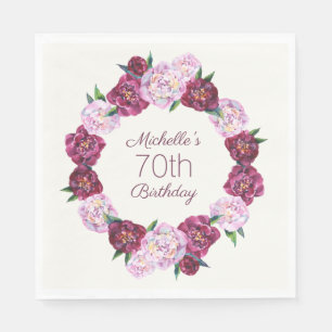 Guardanapo De Papel Coroa Floral Vintage Roxa Aniversário de 70 anos