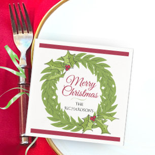 Guardanapo De Papel Coroa Verde Moderna Feliz Natal Personalizado