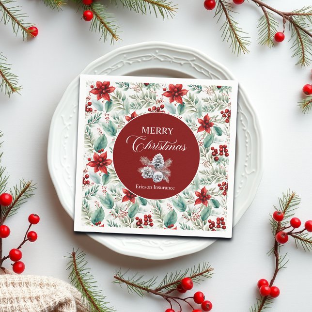Guardanapo De Papel Corporate Christmas Party Greenery Poinsettia  (Criador carregado)