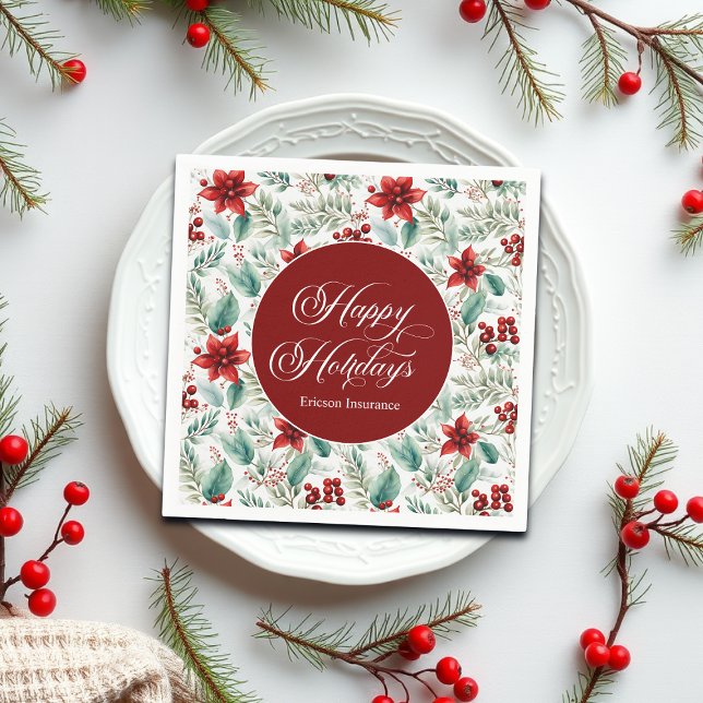 Guardanapo De Papel Corporate Christmas Party Greenery Poinsettia  (Criador carregado)