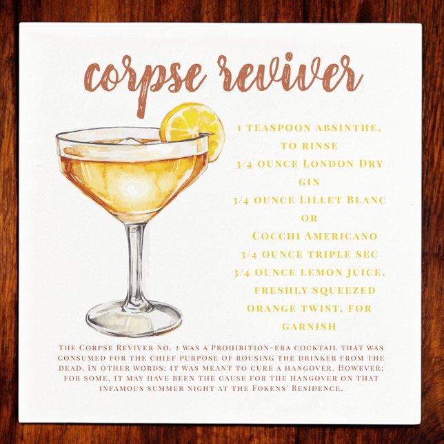 Guardanapo De Papel Corpse Reviver Cartão de Receita do Cocktail (Criador carregado)