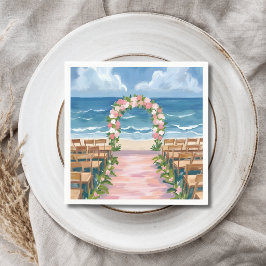 Guardanapo De Papel Corredor de Casamento na Praia Floral Aquarela