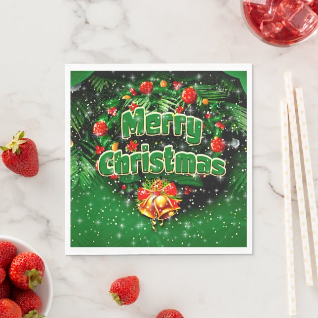 Guardanapo De Papel Correspondência com Dourados Bells de Natal Verde (Insitu)