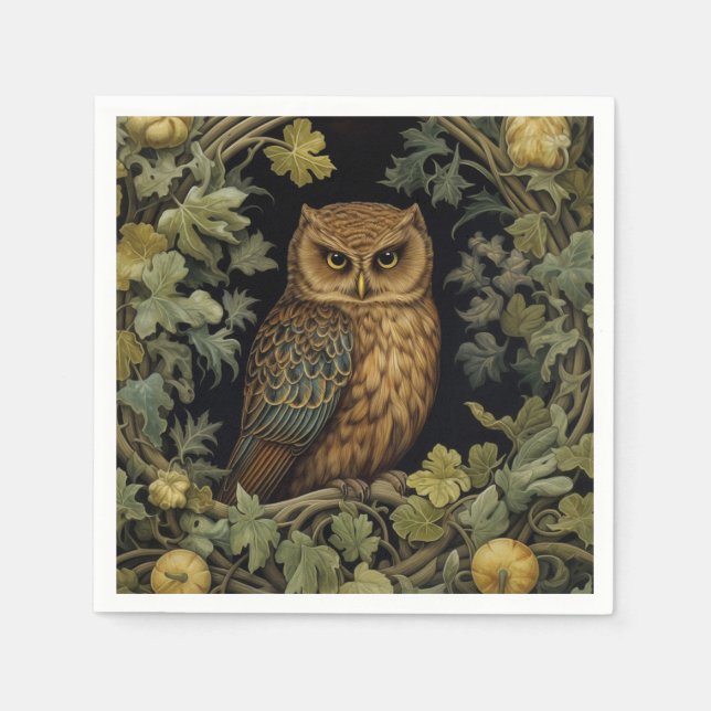 Guardanapo De Papel Coruja de Arte Nouveau na floresta (Frente)