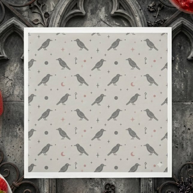 Guardanapo De Papel Corvo Gótico de Ardósia Temperamental (Gothic raven napkin for a dark academia birthday party.)