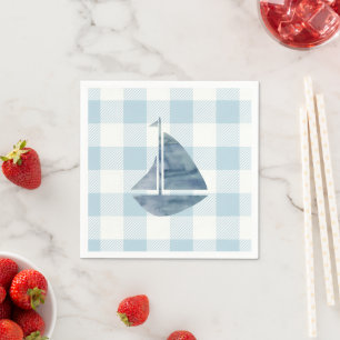 Guardanapo De Papel Costeira de Gingham Azul Azul-Náutico
