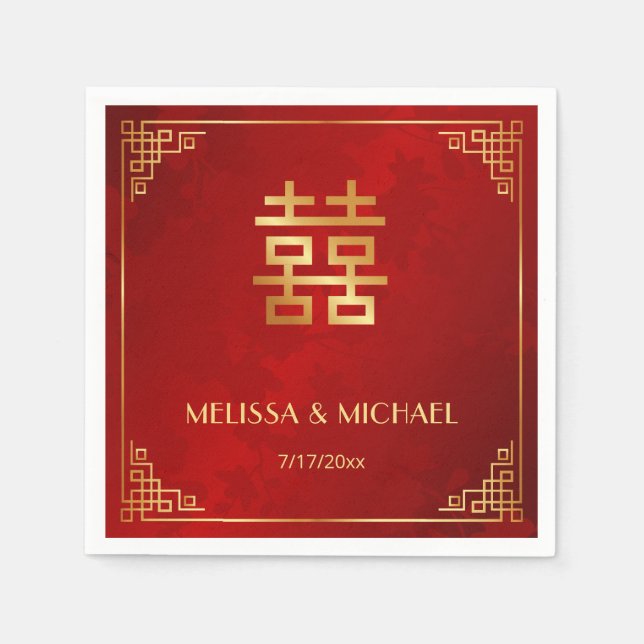 Guardanapo De Papel Costume de Casamento Chinês Vermelho Dourado (Frente)