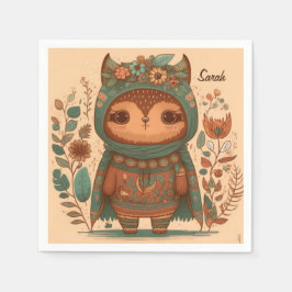Guardanapo De Papel Costume de coruja floral de boho bonito