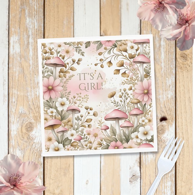 Guardanapo De Papel Cottage Core Cogumelos e Flores | É uma Menina (Criador carregado)