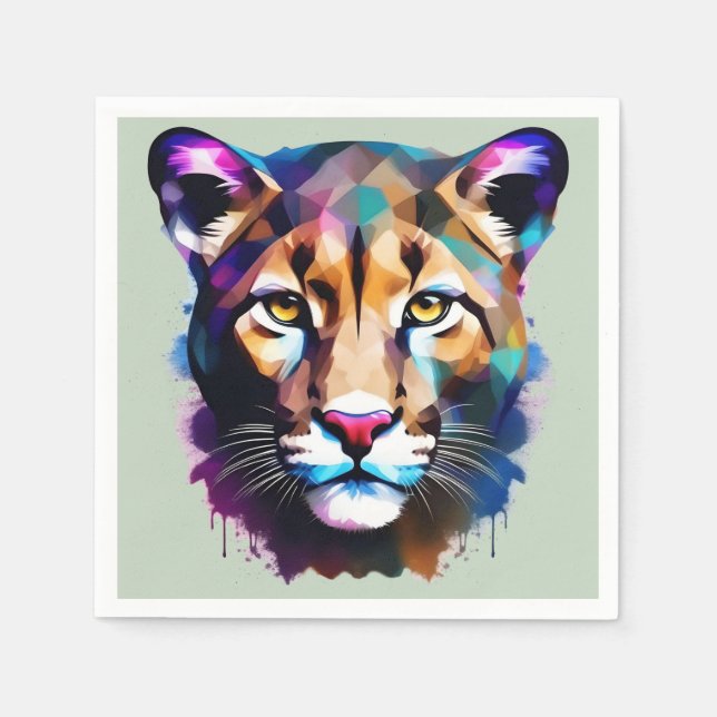 Guardanapo De Papel Cougar Color Splash Abstrato Art, (Frente)