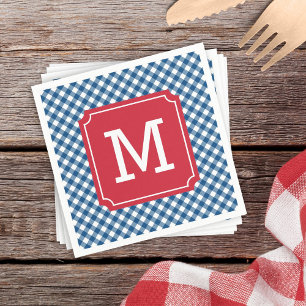 Guardanapo De Papel Country Chic Blue Gingham Personalize Monograma