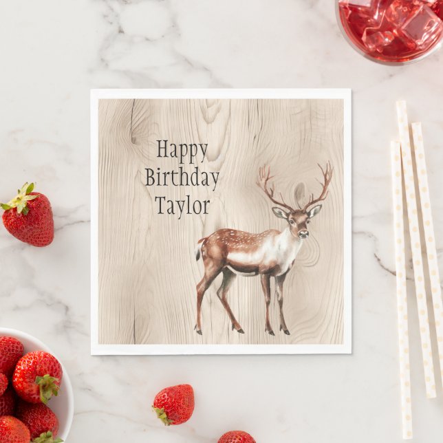 Guardanapo De Papel Country Faux Wood Deer Birthday (Insitu)