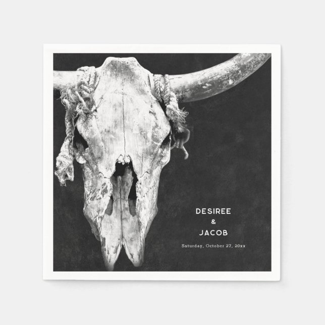 Guardanapo De Papel Country Rodeo Western Black and White Bull Skull (Frente)