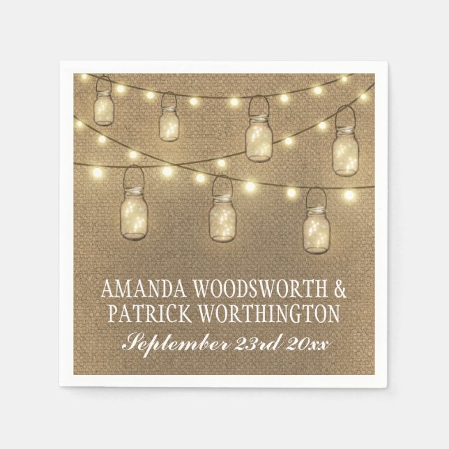 Guardanapo De Papel Country Rustic Burlap Mason Jar Wedkins (Frente)