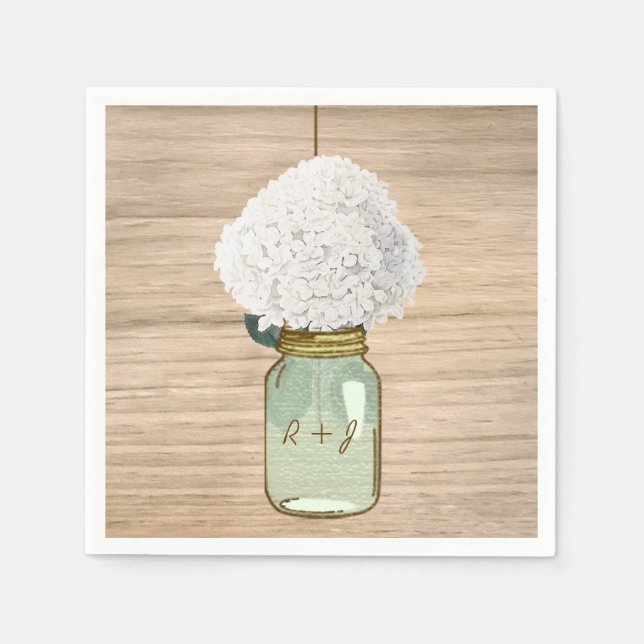 Guardanapo De Papel Country Wooden Rustic Mason Jar Hydrangea (Frente)