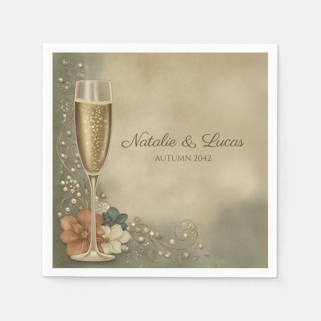 Guardanapo De Papel Couple’s Champagne Floral Wedding Shower (Frente)