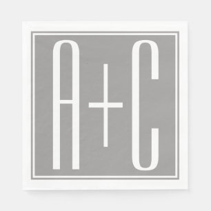 Guardanapo De Papel Couples Initails or Other Text White & Grey