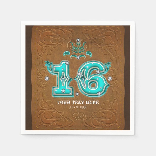 Guardanapo De Papel Couro Marrom Rústico Ocidental Parece & Diamantes  (Frente)