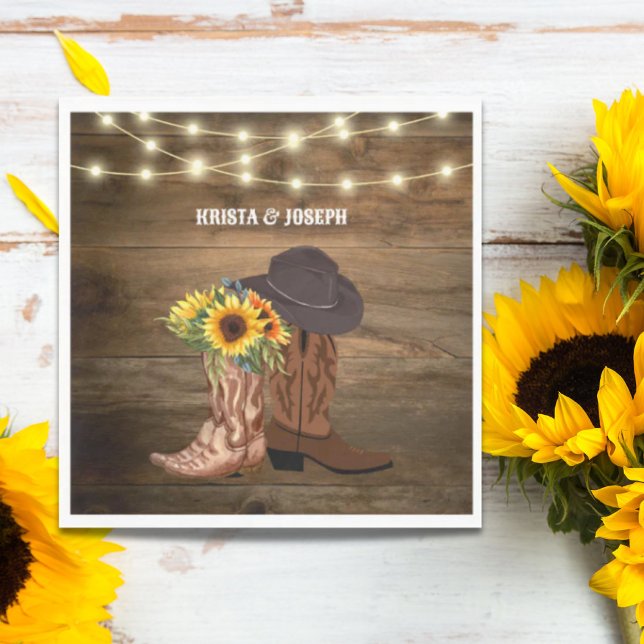 Guardanapo De Papel Cowboy Boots Sunflower Western Weding Favor (Cowboy Boots Sunflower Western Wedding Favor Napkins)
