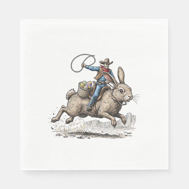 Guardanapo De Papel Cowboy Riding Easter Bunny Western Howdy Easter Fu (Frente)
