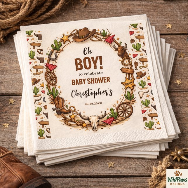 Guardanapo De Papel Cowboy Wild West Rodeo Ranch | Rústico Bebê Wester (Cowboy Wild West Rodeo Ranch | Rustic Western Baby Napkins)