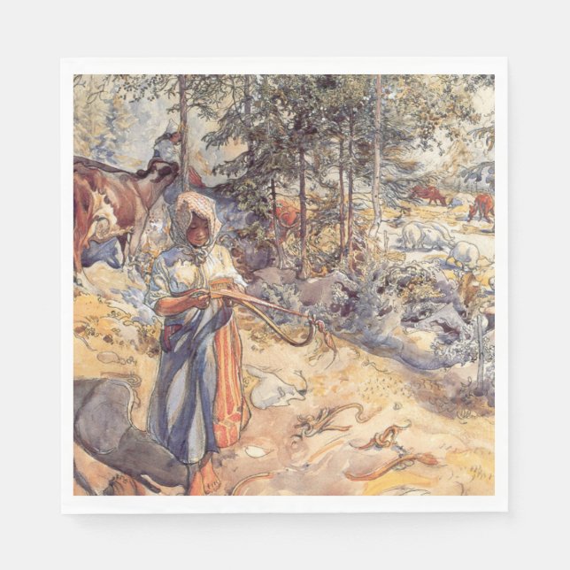 Guardanapo De Papel Cowgirl no Prado (Criança com Animais de Criação) (Frente)