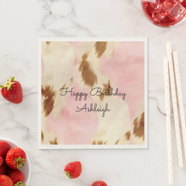Guardanapo De Papel Cowgirl Pink Cream Brown Cowhide Dourado Aniversár (Insitu)