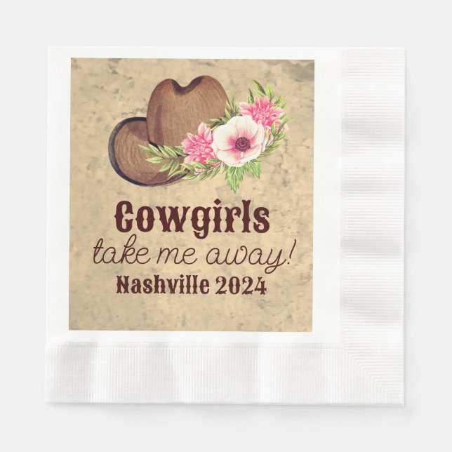 Guardanapo De Papel Cowgirl Solteira Floral Rosa Rústico (Frente)