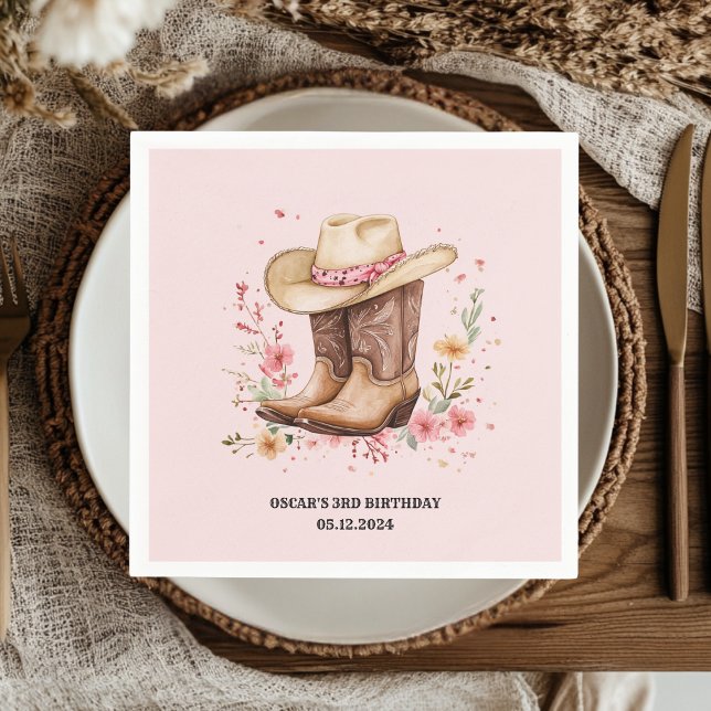Guardanapo De Papel Cowgirl Wildflower Bash Birthday Pink Western (Criador carregado)