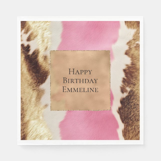 Guardanapo De Papel Cowhide Dourada de Cowgirl Rosa Ocidental (Frente)