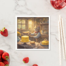Cozinha Cottagecore Gato assa Bolo de Aniversário 