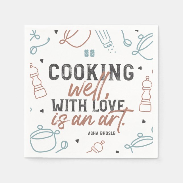 Guardanapo De Papel Cozinhar Bem Com Tipografia De Amor (Frente)