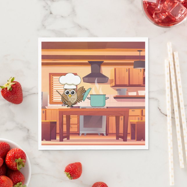Guardanapo De Papel Cozinhar de coruja de chef em cozinha (Insitu)