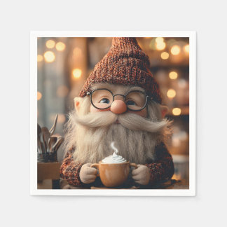 Guardanapo De Papel Cozy Gnomo aproveitando uma taça de cacau quente