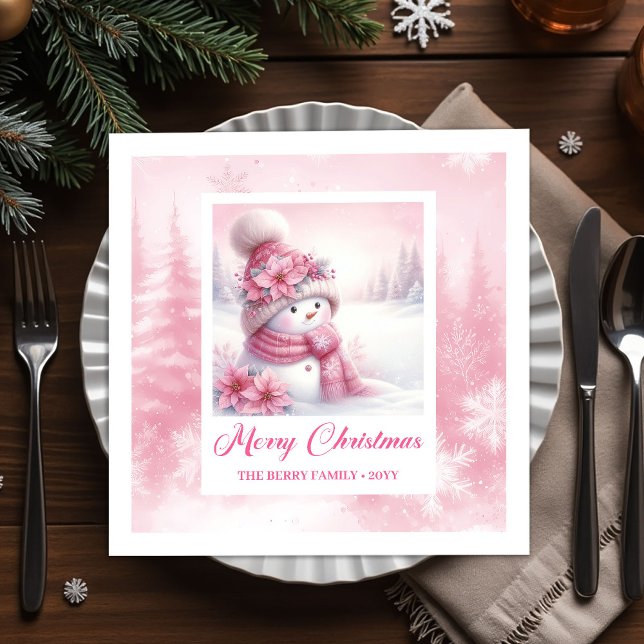 Guardanapo De Papel Cozy Pink Snowman Kids Pinkmas Winter Forest Scene (Cozy Pink Snowman Kids Pinkmas Winter Forest Scene Christmas Napkins

)