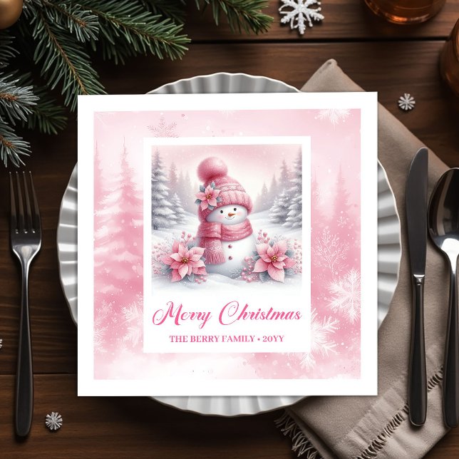 Guardanapo De Papel Cozy Pink Snowman Winter Forest Christmas Napkins  (Cozy Pink Snowman Winter Forest Christmas Napkins for Kids)