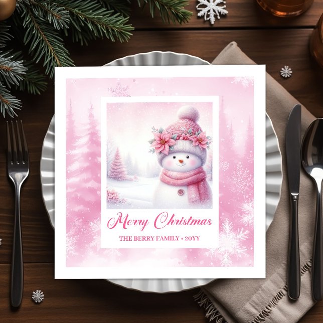 Guardanapo De Papel Cozy Winter Forest Pink Snowman Pinkmas Party  (Cozy Winter Forest Pink Snowman Pinkmas Party Napkins)