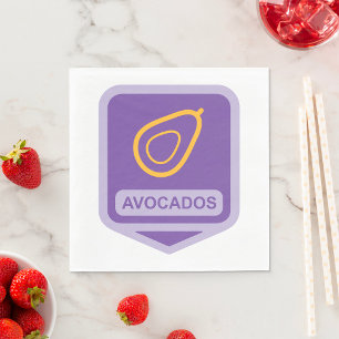 Guardanapo De Papel Crachá de abacate minimalista em roxo e Dourado