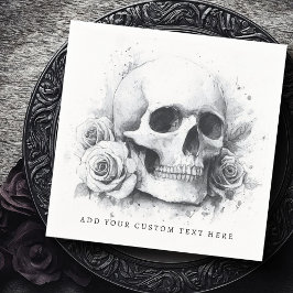 Guardanapo De Papel Crânio com pintura aquosa de rosas