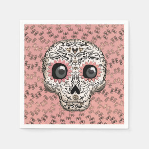 Guardanapo De Papel Cranio de Açúcar Rosa e Dourado Divertido Festa Fo